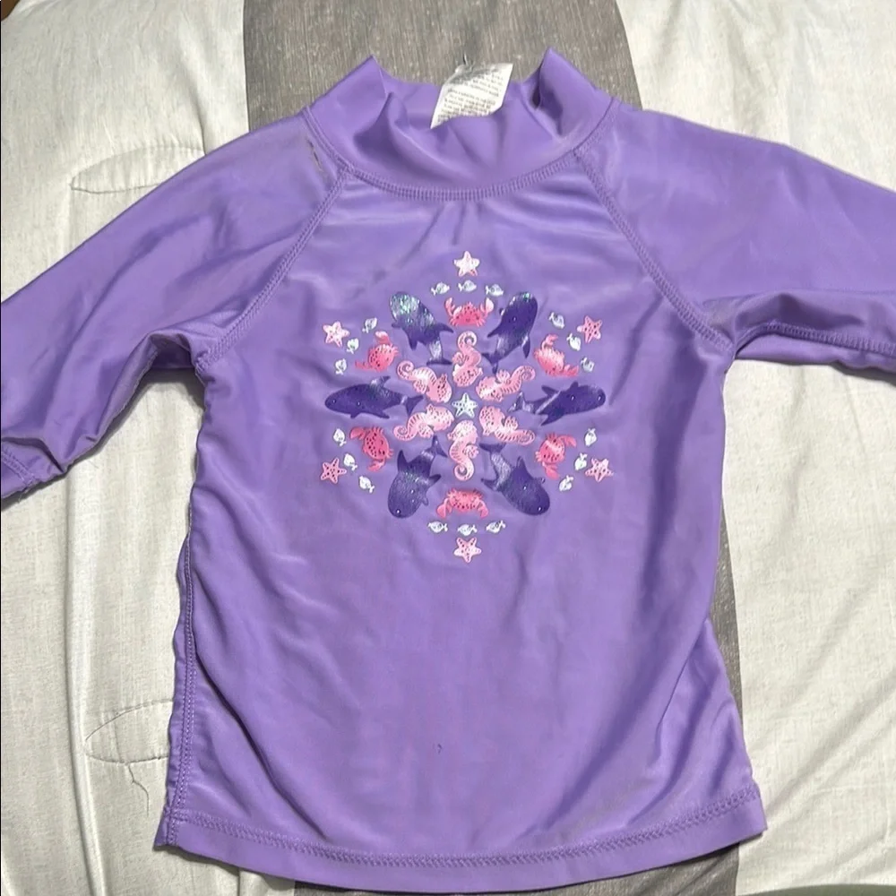 UV Skinz UPF 50 Purple Ocean Swim Shirt Rashguard Size 4T Seahorses
